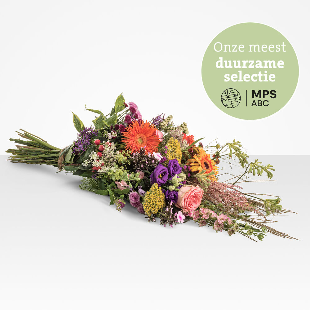 Green approved colorful funeral bouquet