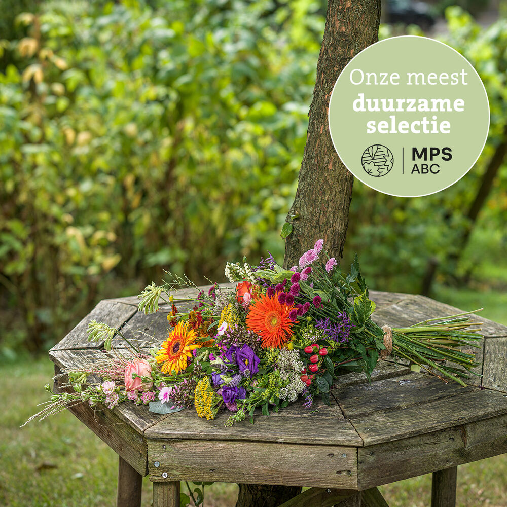 Green approved colorful funeral bouquet