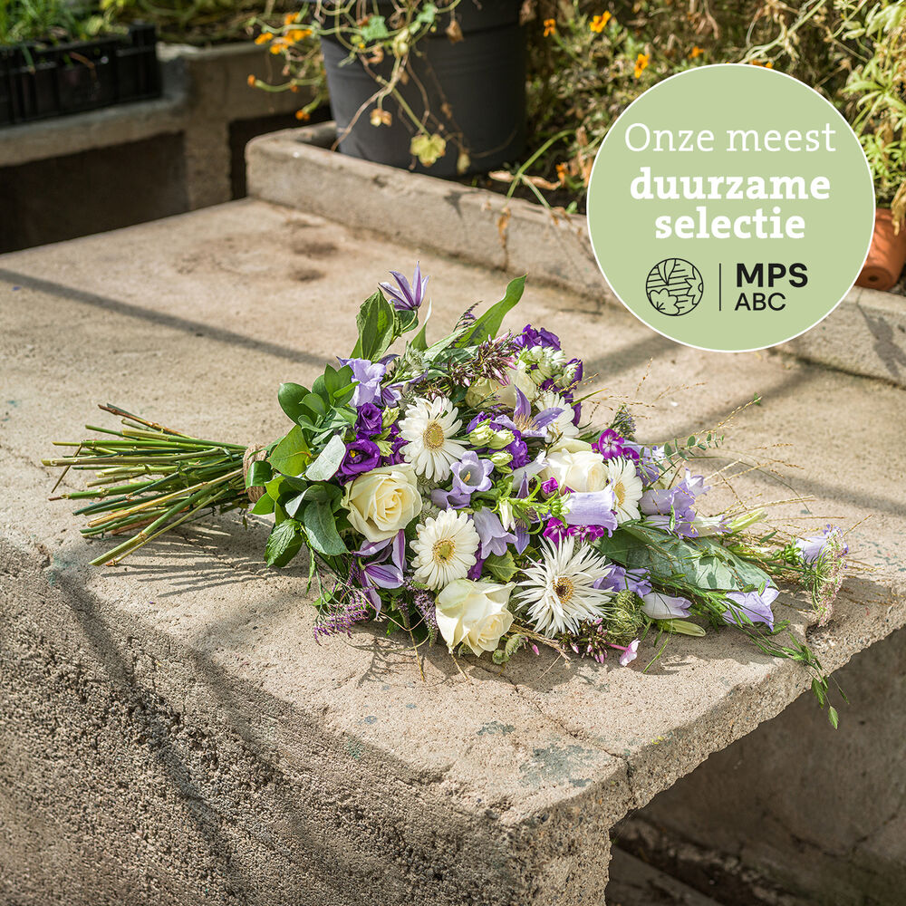 Green approved pastel funeral bouquet