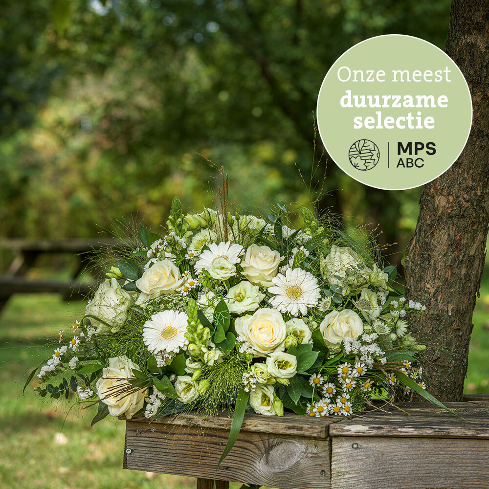 Green approved white funeral arrangement