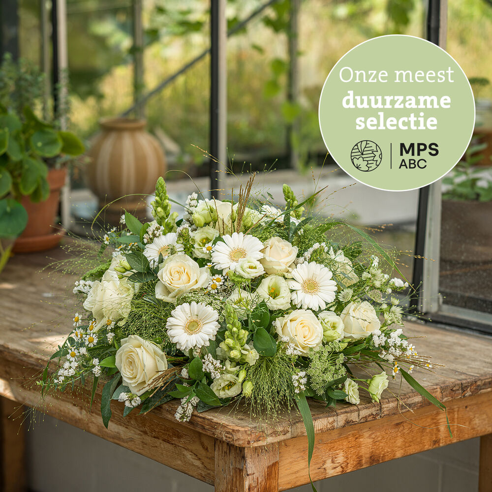 Green approved white funeral arrangement