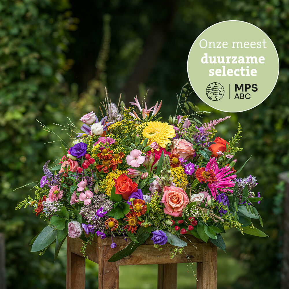 Green approved colorful funeral arrangement