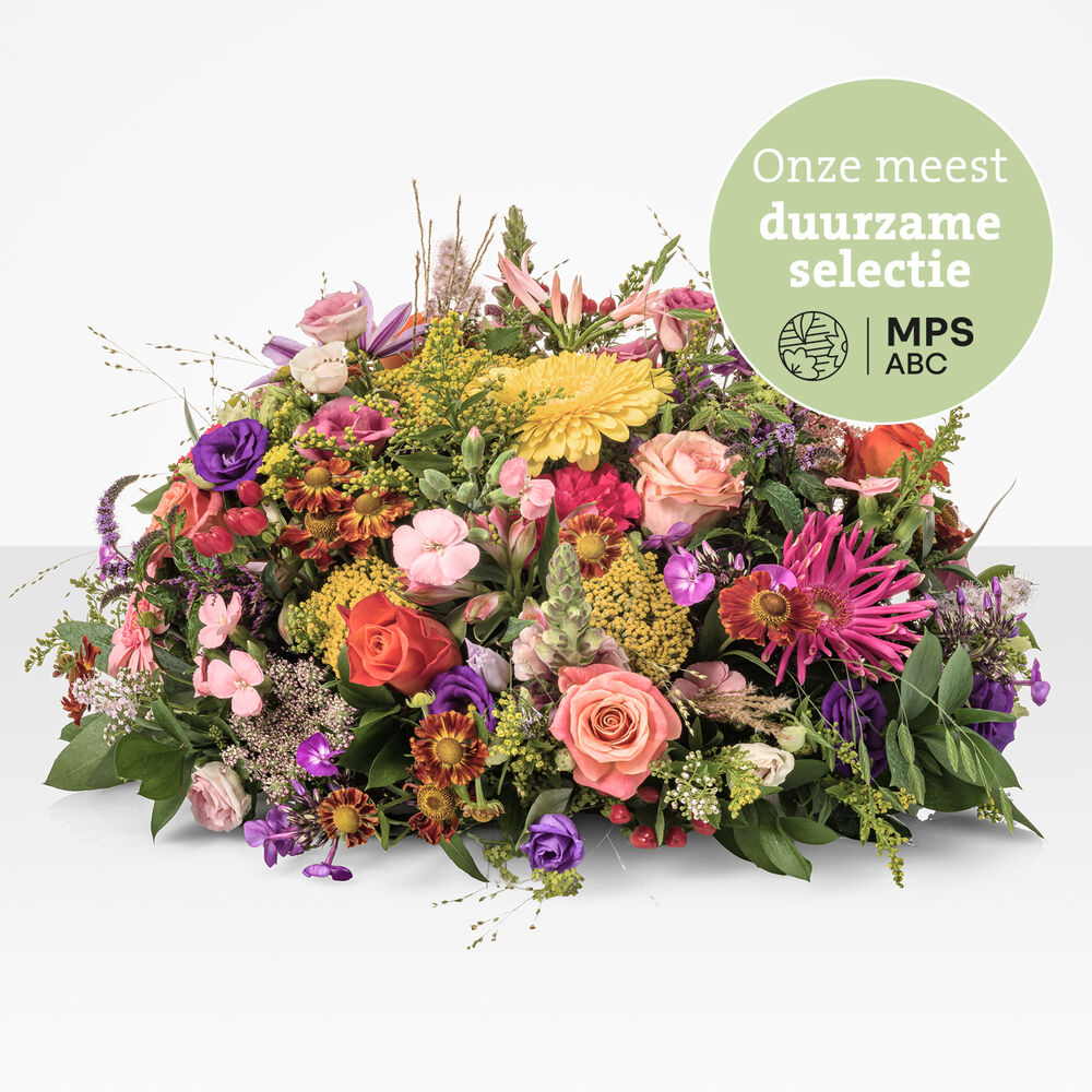 Green approved colorful funeral arrangement