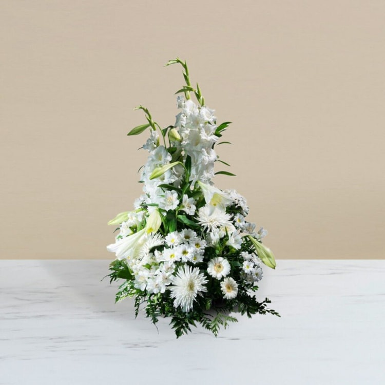 Funeral Vertical center in white tones